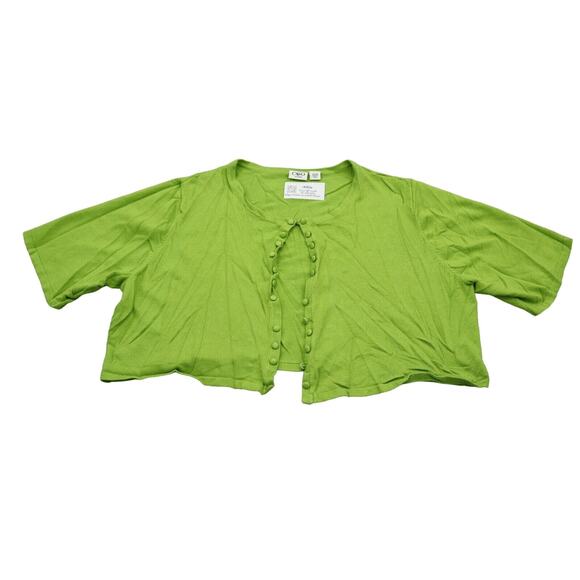Cato Sweater Womens 24W Green Cropped Cardigan Short Sleeve Hook Eye Button Knit - Picture 1 of 13
